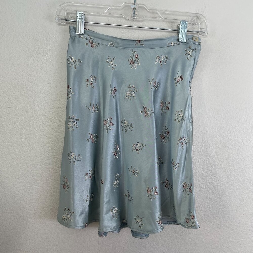 Vintage Y2K A Byer Size 3 Floral Satin‎ Mini Skirt A Line Light Blue